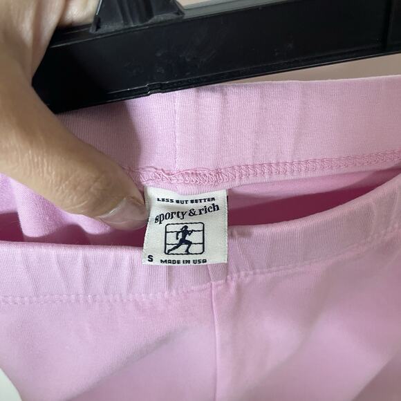 NWOT Sporty & Rich slogan-print jersey cycling shorts bubble gum pink size SMALL - Picture 4 of 5